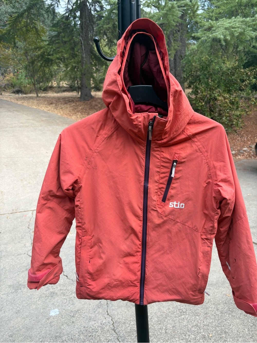 Stio Kids Coral-Red Hooded Rain Jacket